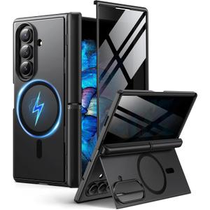 BERFY for Samsung Galaxy Z Fold 7 Case with Privacy Screen Protector, [Compatible with MagSafe][Anti Spy] Built-in Hidden Kickstand, Full-Body Shockproof Slim Phone Case for Z Fold 7, Jet Black