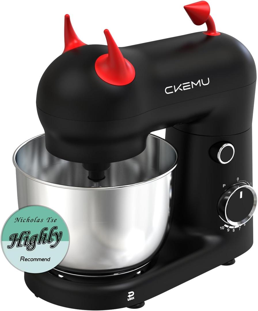 CKEMU Stand Mixer, Compact & SpaceSaving, Stainless Steel Bowl, Unique & Playful Design, Effcient 300W Motor, DishwasherSafe Attachments, SM2549A (Black)