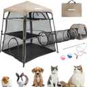 Cat Enclosure Kitten and Tower Tent for Indoor and Outdoor,3 Tier Cage Inside,Outdoor Catio,Portable and Foldable,Two Doors Design; Play Tunnel + Cube(with Three Ways) (Tan)