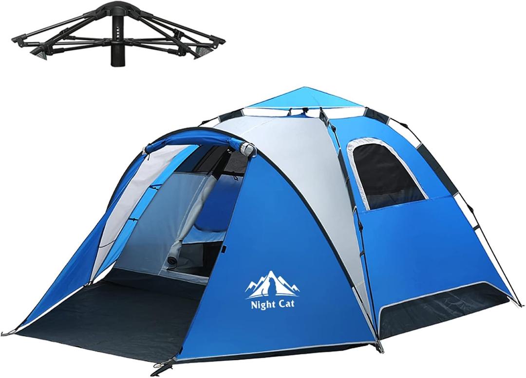 Night Cat Instant Popup Tents 2-3 Persons with Footprint Tarp Easy Setup Camping Tent with Rainfly Double Layers Waterproof Automatic Hydraulic Mechaism (2-3 Persons (7.9*6.6*4.6ft), Sky Blue)