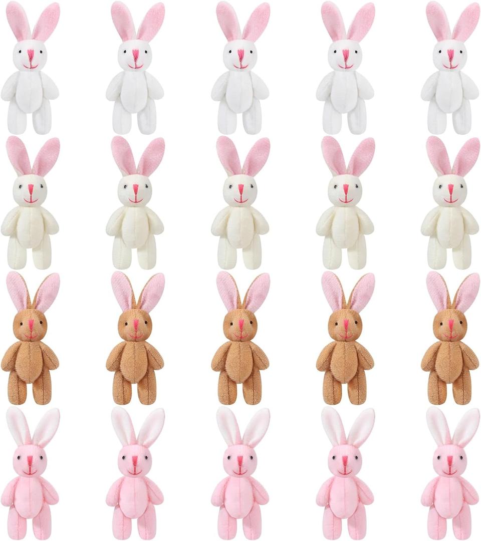 Sumind 20 Pieces Easter Mini Plush Rabbit Tiny Joint Bunny 2.4 Inch Small Rabbit Doll Soft Bunny Stuffed Animal Toys for Birthday Cake Wedding Decorations Party Favors(Short Plush Style)