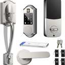 Fingerprint Smart Locks for Front Door with Handle Set, Keyless Entry Door Lock, Front Door Lock Set, App Control, Touchscreen Keypad Deadbolt, Auto Lock, Satin Nickel