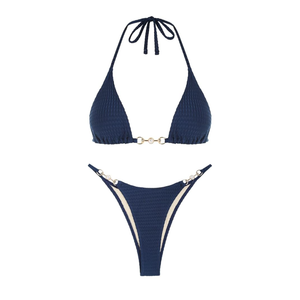 ZAFUL Bikini Sets for Women Halter Two Piece Swimsuits Sexy Triangle Bikinis Textured Cheeky Bathing Suit S