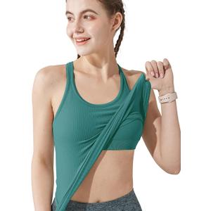 Yoga Racerback Tank Top for Women with Built in Bra,Women's Padded Sports Bra Fitness Workout Running Shirts (Blue, S)