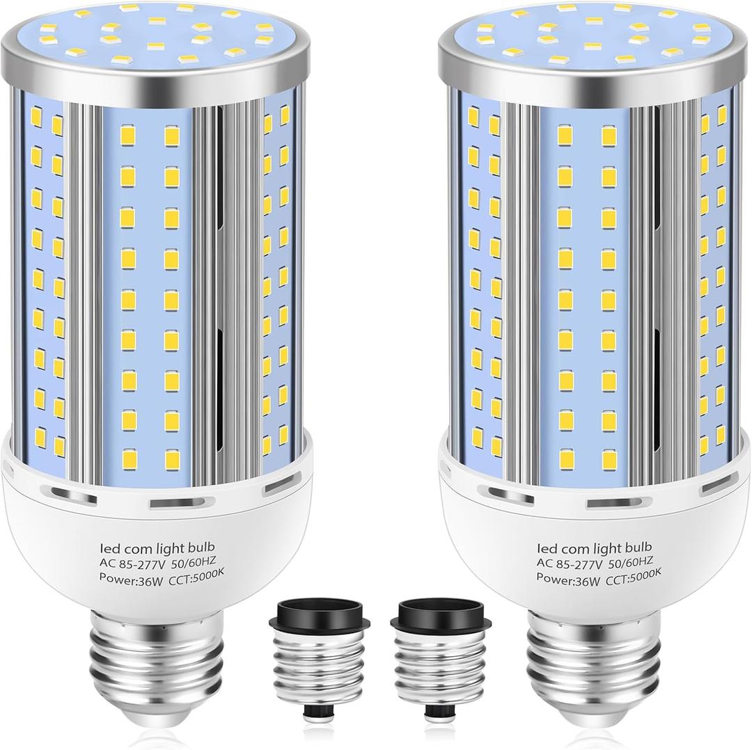 2 Pack 36W Corn LED Light Bulb Fanless,(320 Watt Equivalent) E26/E39 Medium/Large Mogul Base LED Cob Lamp 5000K Daylight 5,400LM for Outdoor Indoor Garage Warehouse Factory Workshop Street Backyard