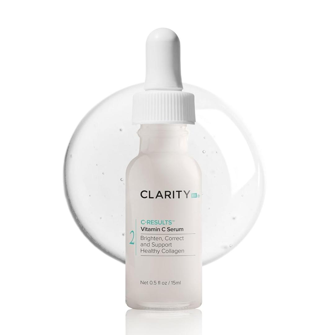 ClarityRx C-Results Vitamin C Brightening Face Serum, Natural Plant-Based Anti-Aging Facial Treatment for Dark Spots & Acne Scars, 1 Fl Oz