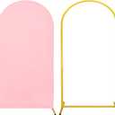 Metal Arch Stand and Cover Set,1 Pink Spandex Fitted Backdrop with 1 Gold Wedding Arched Stand Frame for Parties Birthday Baby Shower Bridal Banquet Decoration (6.6FT)