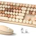 Wireless Keyboard and Mouse, Full-Size Retro Typewriter Keyboard with Round Keycaps, 2.4GHz for Windows, Mac, Laptop, PC, Desktop (Milky Tea Colorful)