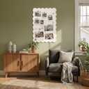 Scalloped Bulletin Board, 36x24 Scalloped Felt Bulletin Board, 3' by 2' Trifold Foldable Picture Display with 20 Pins & 5 Cute Decors - Beige