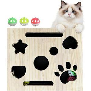 Cat Nail File Box for Indoor Cats, 2026 Upgrade Wooden Scratch Puzzle Enrichment Box with Bell Ball & Sandpaper  Stress-Free Nail Trimming Alternative to Clippers