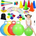CWLAKON 53PCS Carnival Outdoor Games Combo Set, Hopper Balls for Kids, Ring Toss, Bean Bags, Easter Games Egg Spoon Relay Race, Outside Yard Backyard Field Day Birthday Party Family Reunion Game