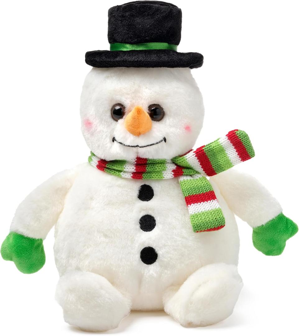 Bearington Big Snowball Christmas Snowman Plush Toy - 14" Soft Stuffed Snowman Plushies for Christmas with Bowler Hat and Knit Scarf - Adorable Snow Man Plush for Kids and Winter Decor (White)