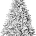 7FT Premium Artificial Christmas Tree, Snow Flocked Hinged Pine Tree with Solid Metal Stand for Outdoor and Indoor Holiday Decor (White)