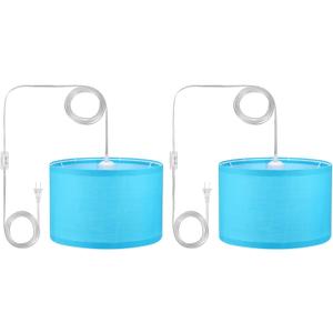 PATIKIL Plug in Pendant Light, 2 Pack 15Ft Rope Cord Hanging Lamp Fixture with ON/Off Switch, Linen Fabric Shade E26/E27 Bulb Socket for Bedroom Kitchen Living Room, Light Blue