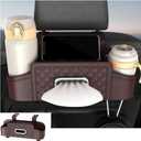 Mandark Car Headrest Backseat Organizer, Multifunctional Vehicle Seat Back Storage Box with Drink Cup Holder and Hooks, Automotive Travel Accessories, Universal for SUV, Sedan, Truck (Brown)