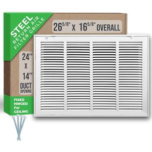 Fits 24x14 Duct Opening | Steel Return Air Filter Grille by Handua [Fixed Hinged] for 1-inch Filters | Vent Cover Grill for Sidewall and Ceiling | White | Outer Dimensions: 26 5/8"W X 16 5/8"H