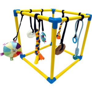 Dewonch Puppy Play Gym with 8 Hanging Toys, Small Dogs Indoor Jungle Gym, PVC Frame with Bungee Straps Enrichment Activity Center