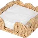 Kriitools Rattan Wicker Luncheon Napkin Holder Flat 7.5x7.5, Scalloped Napkin Dispenser Guest Towel Holder for Bathroom, Kitchen, Dining, Bar Beverage Accessories and for Home Farmhouse&Rustic Decor