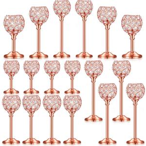 Qunclay 18 Pieces Crystal Candle Holders Bulk Candle Stick Holder Centerpieces for Table Wedding Centerpieces Crystal Decorative Tealight Dining Table Decor for Party(Rose Gold)