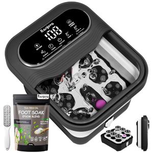 Ranjova Collapsible Foot Spa Electric Rotary Massage, Foot Bath with Remote Control, Heat, Bubble, Temp Control, and 24 Motorized Shiatsu Massage Balls, Pedicure Foot Spa Tub for Stress Relief (Black)