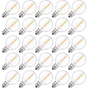2200K G40 LED Light Bulbs Replacement, 1W E12/C7 Screw Base Socket Glass Globe Warm White Light Bulbs for Indoor Outdoor String Lights 25 Pack