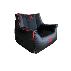 Gaming Bean Bag Chair - Adults, Red & Black Leather Gaming Sack, Bean Bag Sofa, Round Dorm Chair/Seat, Floor Gaming Chair (Cover Only No Filling) 37.8 x 37.8 x 42.5 inches