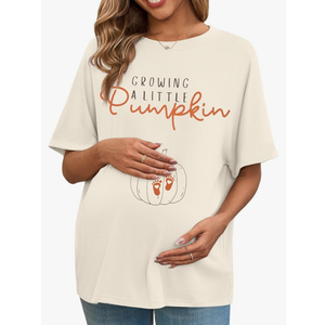 Women's Maternity Shirt Thanksgiving Growing a Little Pumpkin T Shirt Fall Pumpkins Graphic Pregnancy Announcement Tops S, Apricot
