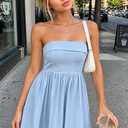 Women's Summer Strapless Mini Dress Sundress A Line High Waist Smocked Cute Tube Top Party Short Dresses with Pockets (L)