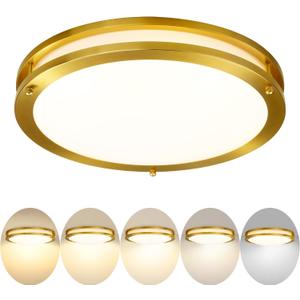 Gold Ceiling Light Fixture Flush Mount LED,16 inch Kitchen Lighting Fixtures Ceiling Mount 36W, Dimmable Close to Ceiling Light Fixture 5CCT for Bedroom,Bathroom,Living Room
