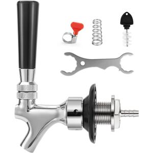 Draft Beer Faucet Shank Kit, Not Stick No Leak Brewing O.D 1/4" Beer Line Barb 2" Beer Shank Stainless Steel Core Brass Body Kegerator Beer Tap Self-Closing Spring Spanner Wrench