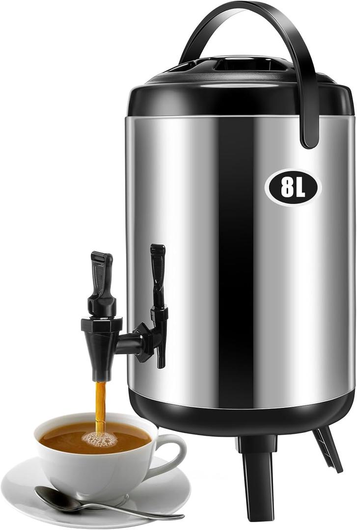 Mifoci Insulated Drink Dispenser Stainless Steel Hot Water Beverage Dispenser Coffee Urns Hot and Cold Drink Holder with Pump Spigot for Party Tea, Milk, Water(2.11 Gallon/ 8 L)
