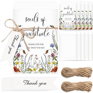 Chuangdi 50 Sets Wildflower Seed Packets Bulk Seeds of Gratitude Party Favors Self Adhesive Paper Empty Envelope with Thank You Tags Thank You Gifts Wrapping Supplies for Guests (No Seed)