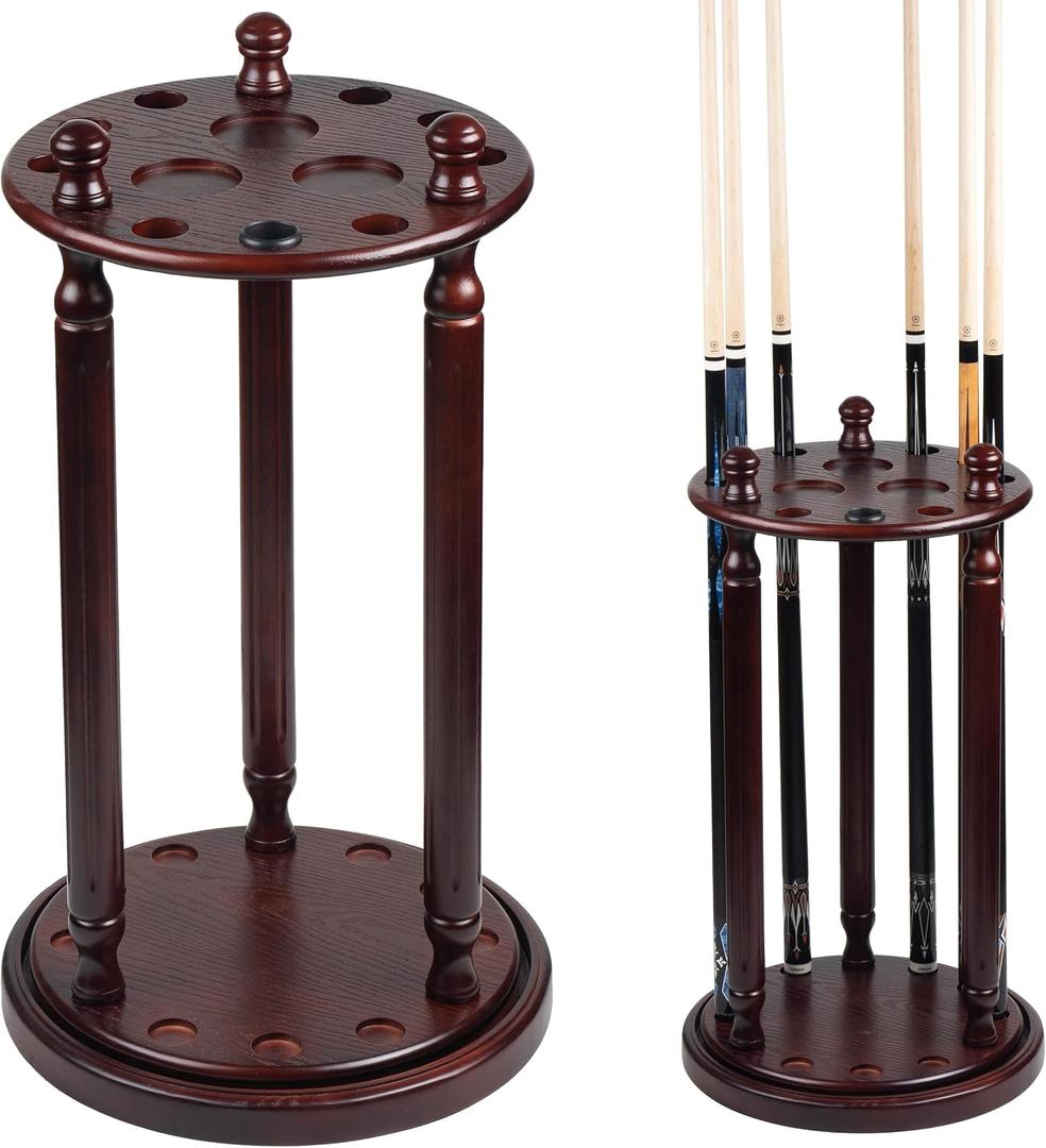 Collapsar Revolving Pool Stick Holder - 100% Solid Wood Billiard Pool Cue Rack Floor Stand - Holds 9 Pool Cue Sticks (Burgundy)