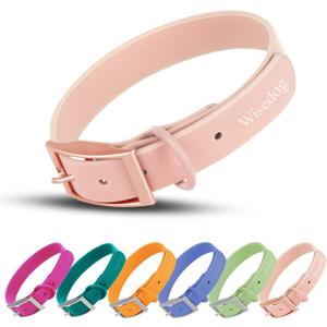 Wisedog Waterproof Dog Collar: Multiple Adjust 7" to 23.6", Soft Rubber Coated Webbing, Easy to Clean, for Small Medium Large Dogs (S|8.5"-12.5"  4/5 in, Gossamer Pink)