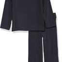 Amazon Essentials Girls and Toddlers' Wide-Rib Outfit Set, Pack of 2 (Small, Black)