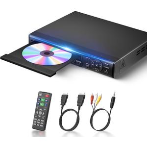 DVD Player, 1080P Region Free DVD Players for TV with HDMI/RCA Output, DVD CD Player for Home Built-in PAL/NTSC Support USB Input (Black)
