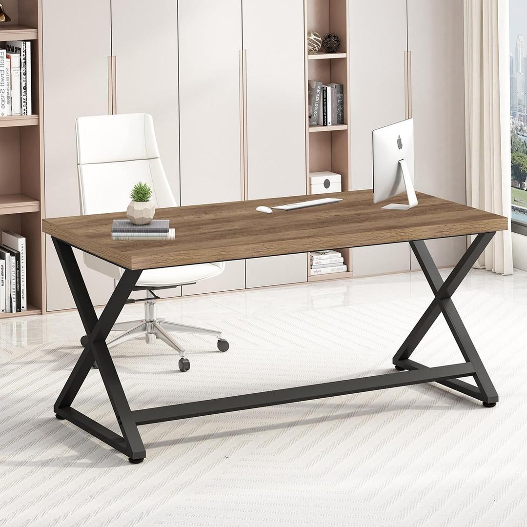 IBF 47 Inch Computer Desk, Rustic Home Office Desk for Writing, Industrial Wood Metal Executive Work Study Desk, Modern Simple PC Gaming Computer Table for Study Workstation, Rustic Oak