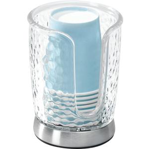 mDesign Plastic/Steel Compact Small Disposable Paper Cup Dispenser Storage Holder for Rinsing Cups on Bathroom Vanity Countertops - Rain Collection - Clear/Brushed (Small (Pack of 1))