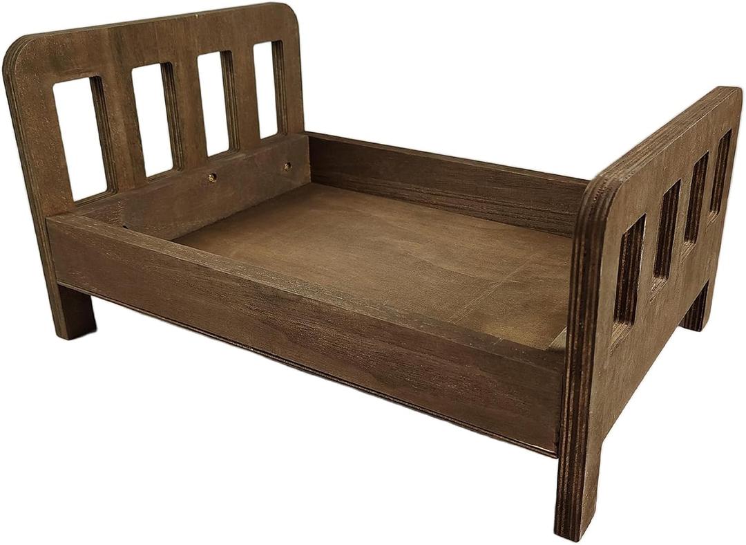 M&G House Brown Newborn Photography Props Wooden Bed Vintage Baby Photo Prop Baby Photoshoot Props Doll Bed Accessories Pretend Play Photoshoot Props