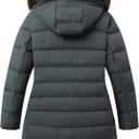 Womens Plus Size Down Jacket Puffer Coat | Windproof, Waterproof, Detachable Hood, Insulated for Winter Travel (Gray, XXXL)