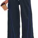 Fisoew Womens Baggy Wide Leg Pants Casual Elastic Waist Drawstring Hiking Workout Cropped Pants with Pockets Large