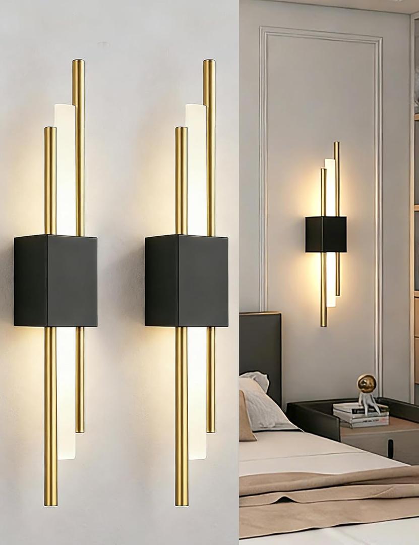 2 x USB Rechargeable Wall Sconces Set of 2, Wireless Cordless Wall Lamp with Dimmable Timer, No Wiring Needed Mounted Wall Light, Modern Decor Wall Sconce for Living Room, Bedroom, Study, Corridor