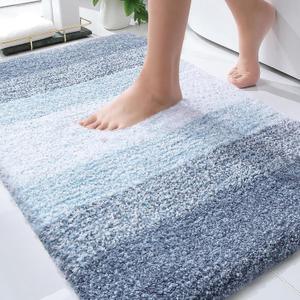 OLANLY Bathroom Rug Mat 30x20, Extra Soft and Absorbent Microfiber Bath Rugs, Non-Slip Plush Shaggy Bath Carpet, Machine Wash Dry, Bath Mats for Bathroom Floor, Tub and Shower, Blue