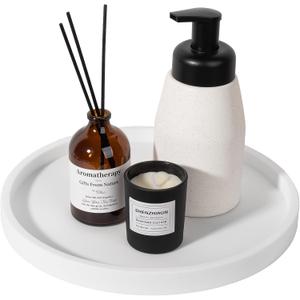 Silicone Bathroom Tray Round Vanity Tray Decorative Soap Holder Kitchen Countertop Organizer Coffee Table Decor for Candle, Perfume, Plant, 10 Inch, White