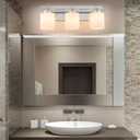 3 Light Modern Bathroom Light Fixtures Over Mirror, Chrome Vanity Lights for Bathroom Wall Sconces with Milky White Glass Shades, E26 Socket (Bulbs Not Included)