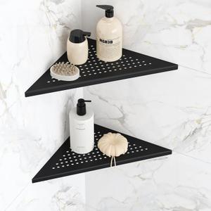 Corner Shower Shelves, 10 Recessed Tile Shower Shelf Matte Black, 304 Stainless Steel Grout in Corner Tile Bathroom Shelves, No Drilling, 2 Pack