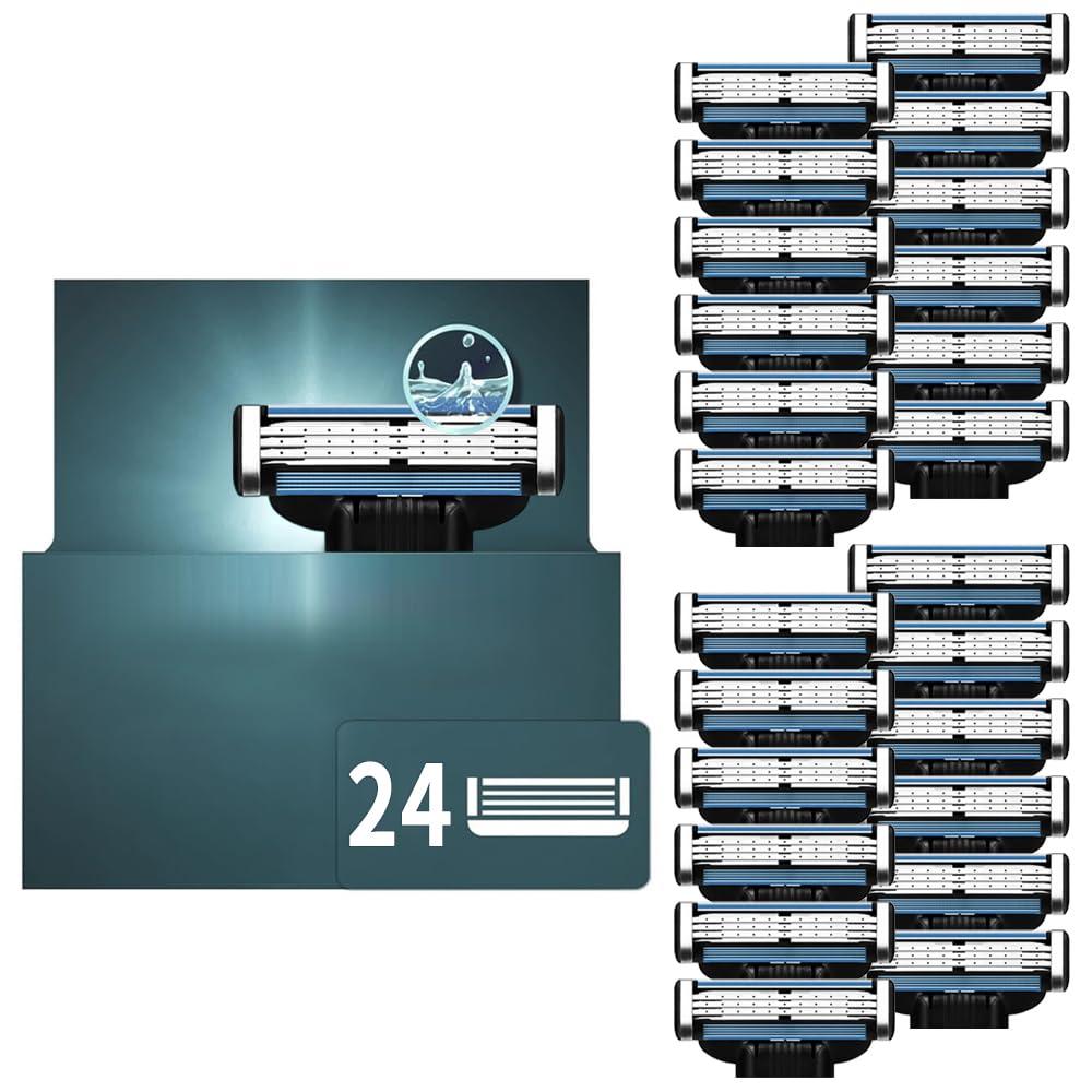 Razor Refills for Men,Razor Blade Refills for Men - 24PCS Compatible with mach 3 razor blades refills with Mach3 Razors, Dual Lubrication Blades for Extra Close & Comfortable Shave