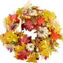 Fall Wreaths for Front Door,Sunflower Autumn Wreath with Lights,Pumpkins and Bows,for Thanksgiving Halloween Farmhouse Indoor Outdoor Outside (Golden Pumpkin)