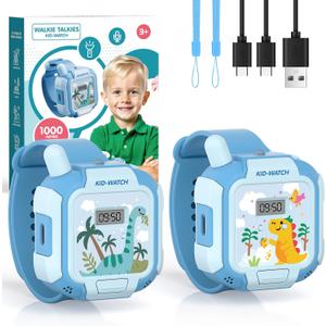 Rechargeable Walkie Talkies Toys for Kids, Hands-Free Walkie Talkie Watch Toys for Boys Age 3-12 with 3274FT Range, Wearable Wrist & Lanyard, Outdoor Toys for Camping, Hiking, Birthday Gifts (Blue)