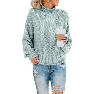 Saodimallsu Womens Turtleneck Oversized Sweaters Batwing Long Sleeve Pullover Loose Chunky Knit Jumper (Medium, Green)